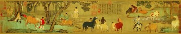  caballos Pintura - Zhao mengfu baño de caballos chino antiguo